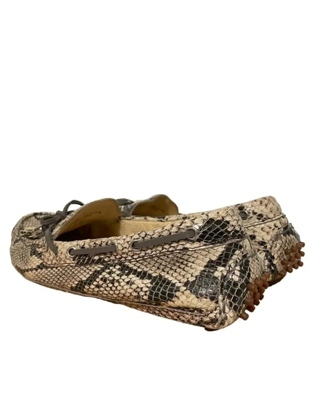 Cole Haan Garnet Snakeprint Loafers Brown Black Leather Mocs Tassel Size 7.5